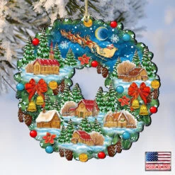 Set Of 2 Santa Ride Around The World Wreath Wooden Christmas Ornaments 5.5" -Optimal Christmas Shop 8185315 4 85752.1667549638