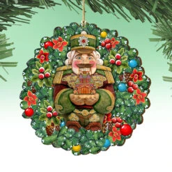 Set Of 2 Nutcracker's Gift Wreath Wooden Christmas Ornaments 5.5" 9 Set Of 2 Nutcracker's Gift Wreath Wooden Christmas Ornaments 5.5" -Optimal Christmas Shop 8185321 4 40428.1667549643