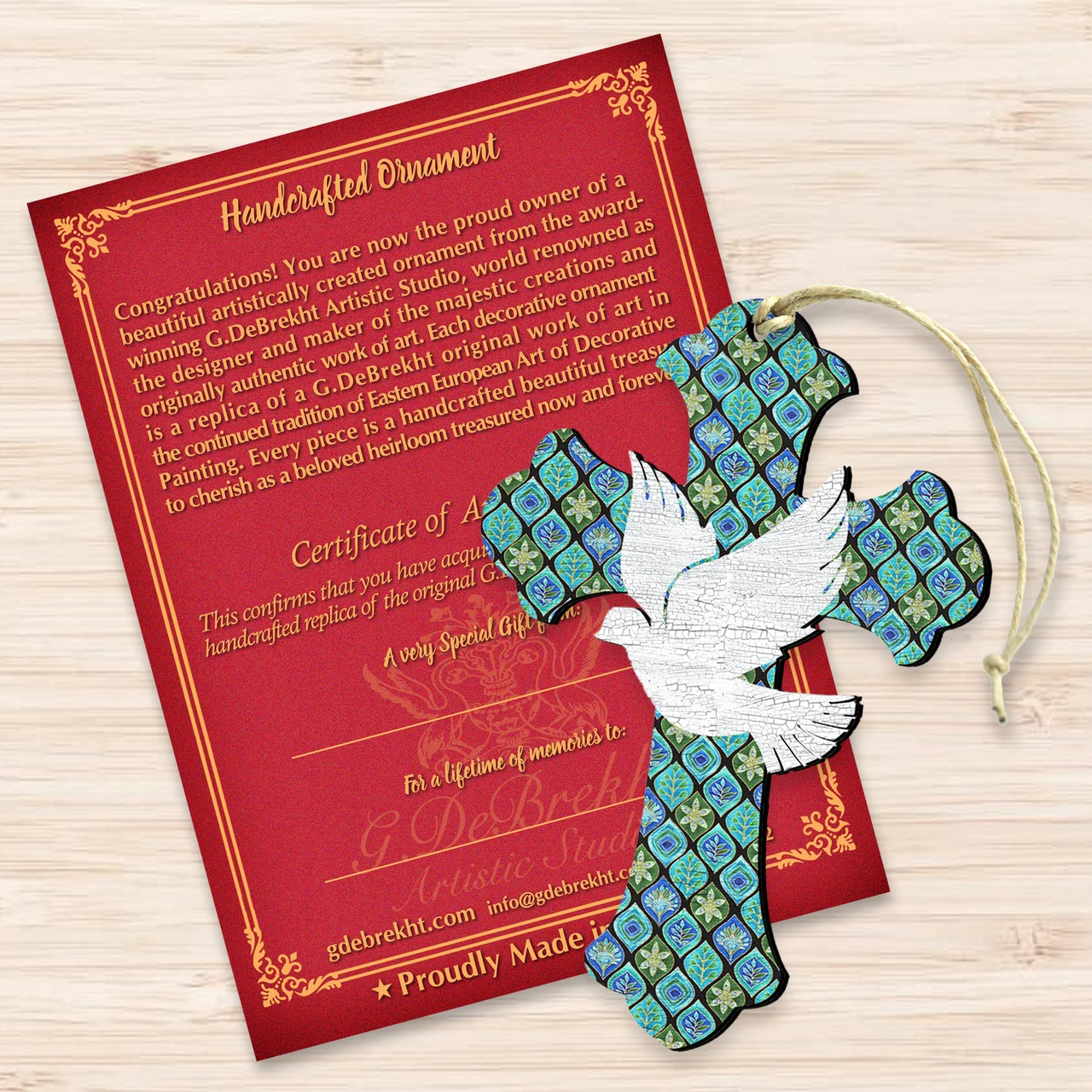 Set Of 2 Cross With White Dove Wooden Christmas Ornaments 5.5" 5 Set Of 2 Cross With White Dove Wooden Christmas Ornaments 5.5" - Image 3