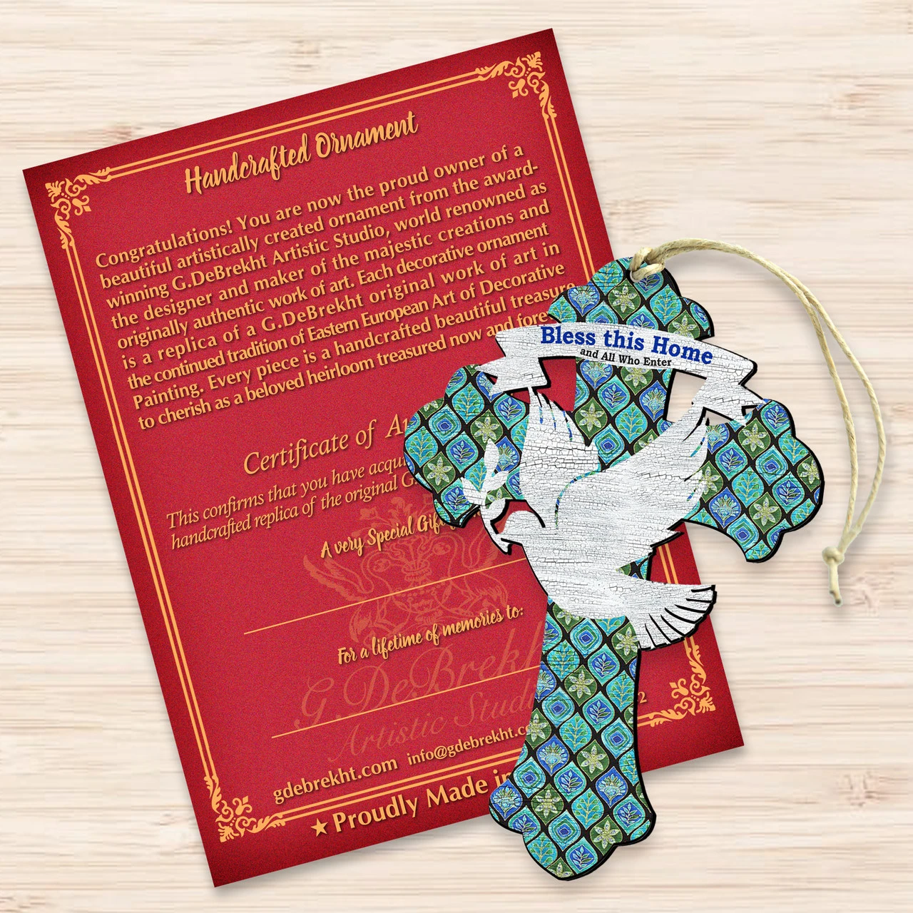 Set Of 2 Dove "Bless This Home" Cross Wooden Christmas Ornaments 5.5" 5 Set Of 2 Dove "Bless This Home" Cross Wooden Christmas Ornaments 5.5" - Image 3