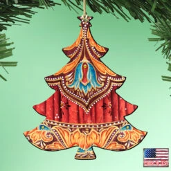 Set Of 2 Vivid Christmas Tree Wooden Ornaments 5.5" -Optimal Christmas Shop 8193147 2 80721.1667549660
