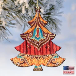 Set Of 2 Vivid Christmas Tree Wooden Ornaments 5.5" -Optimal Christmas Shop 8193147 4 83325.1667549661