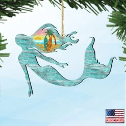 Set Of 2 Mermaid Beach Scene Wooden Christmas Ornaments 5.5" -Optimal Christmas Shop 8198514 4 30100.1667549670