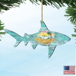 Set Of 2 Shark Beach Scene Wooden Christmas Ornaments 5.5" 9 Set Of 2 Shark Beach Scene Wooden Christmas Ornaments 5.5" -Optimal Christmas Shop 8198515 4 12970.1667549673