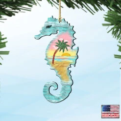 Set Of 2 Seahorse Beach Scene Wooden Christmas Ornaments 5.5" -Optimal Christmas Shop 8198517 4 27893.1667549681