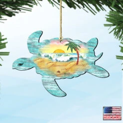 Set Of 2 Turtle Beach Scene Wooden Christmas Ornaments 5.5" -Optimal Christmas Shop 8198518 4 54080.1667549720