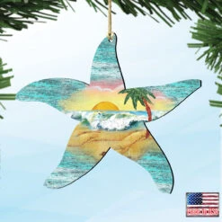 Set Of 2 Starfish Beach Scene Wooden Christmas Ornaments 5.5" -Optimal Christmas Shop 8198531 4 30638.1667549690