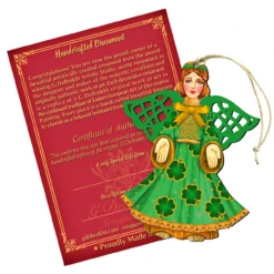 Set Of 2 Irish Angel Wooden Christmas Ornaments 5.5"