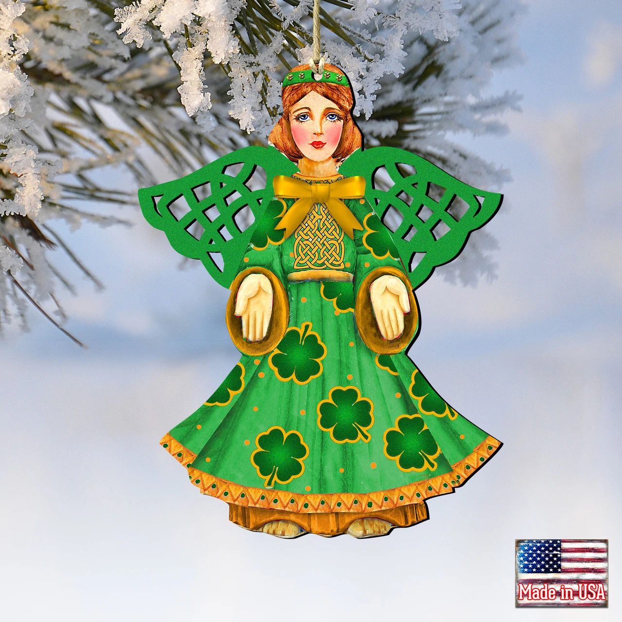 Set Of 2 Irish Angel Wooden Christmas Ornaments 5.5" 4 Set Of 2 Irish Angel Wooden Christmas Ornaments 5.5" - Image 2