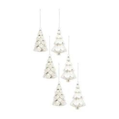 Set Of 6 White And Silver Glass Christmas Tree Ornaments 5.75"