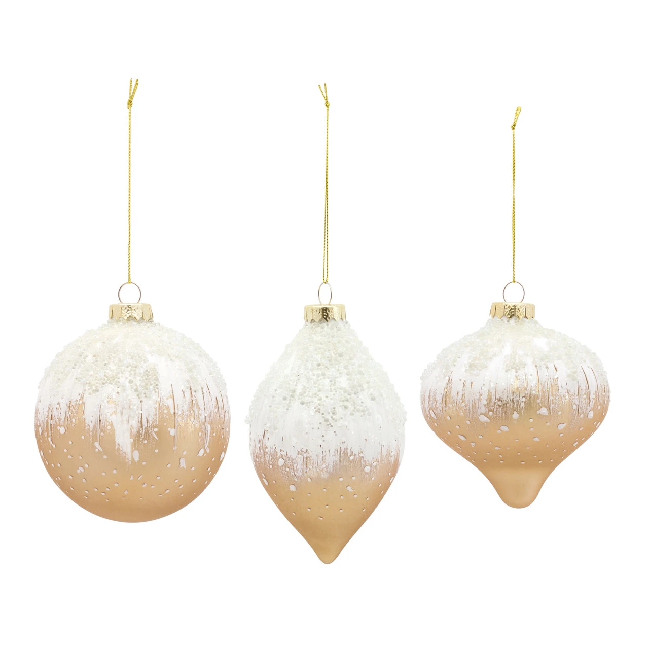 Set Of 6 Gold And White Finish Glass Christmas Ball Ornament 3.75-5.75" 4 Set Of 6 Gold And White Finish Glass Christmas Ball Ornament 3.75-5.75" - Image 2