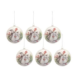 Set Of 6 Snowmen Berries And Cardinals Glass Christmas Ball Ornaments 5.5"