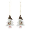 Set Of 12 White And Brown Clay Chickadee Tree "Joy" And "Peace" Christmas Ornament 4.75"