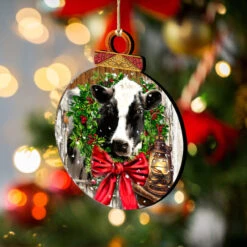 Set Of 2 Farm Cow Wreath Wooden Christmas Ornaments 5.5" -Optimal Christmas Shop 8421128 dg 2 60310.1667549696