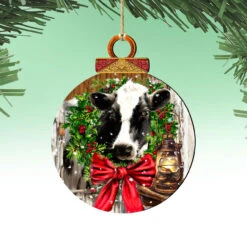 Set Of 2 Farm Cow Wreath Wooden Christmas Ornaments 5.5" -Optimal Christmas Shop 8421128 dg 4 81869.1667549696