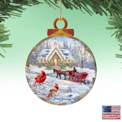 Set Of 2 Sleigh Ride With Perching Cardinals Wooden Ornaments 5.5" -Optimal Christmas Shop 8421129 dg 4 01256.1667549695