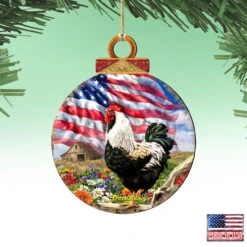 Set Of 2 Rooster American Flag Wooden Christmas Ornaments 5.5" -Optimal Christmas Shop 8427104 dg 4 69473.1667549698
