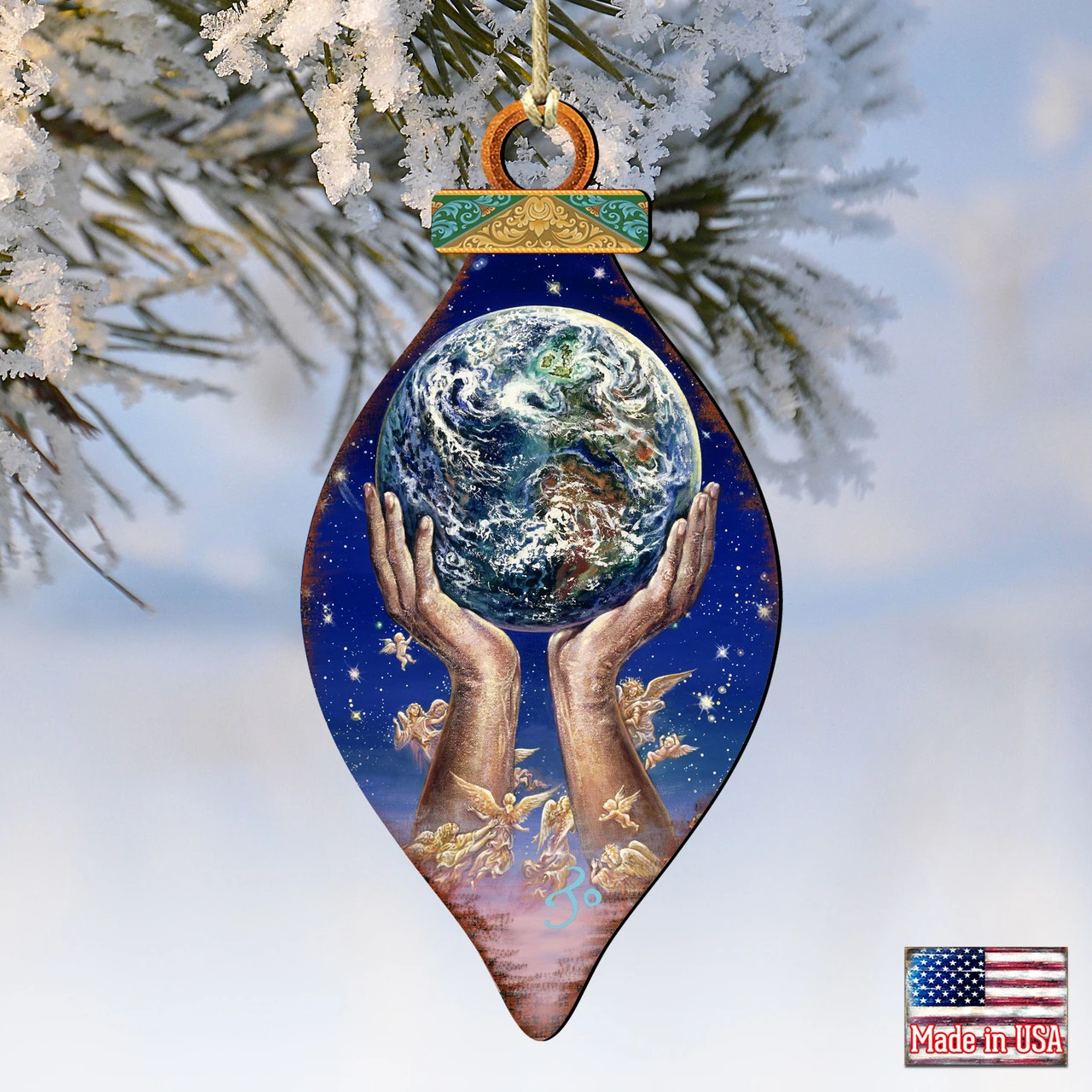 Set Of 2 Hands Holding Earth Wooden Christmas Ornaments 5.5" 6 Set Of 2 Hands Holding Earth Wooden Christmas Ornaments 5.5" - Image 4