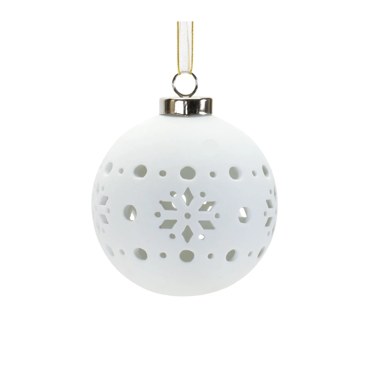 Set Of 6 White Finish Snowflake Porcelain Christmas Ball Ornament 4-5.5" 4 Set Of 6 White Finish Snowflake Porcelain Christmas Ball Ornament 4-5.5" - Image 2