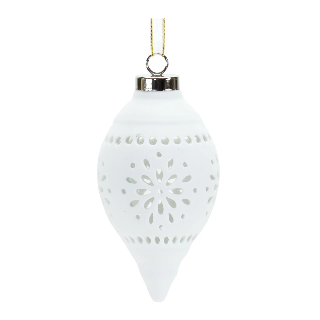 Set Of 6 White Finish Snowflake Porcelain Christmas Ball Ornament 4-5.5" 5 Set Of 6 White Finish Snowflake Porcelain Christmas Ball Ornament 4-5.5" - Image 3