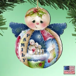 Set Of 2 Snowman "Family" Wooden Angel Christmas Ornaments 5.5" -Optimal Christmas Shop 8457504 2 03878.1667549738