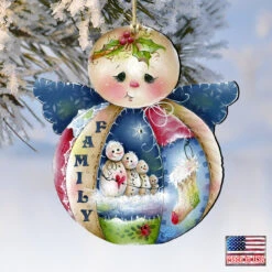 Set Of 2 Snowman "Family" Wooden Angel Christmas Ornaments 5.5" -Optimal Christmas Shop 8457504 4 17256.1667549739