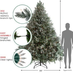 9' Pre-Lit Green Flocked Jasper Balsam Fir Artificial Christmas Tree - Clear Lights -Optimal Christmas Shop 927201 98819.1683050413