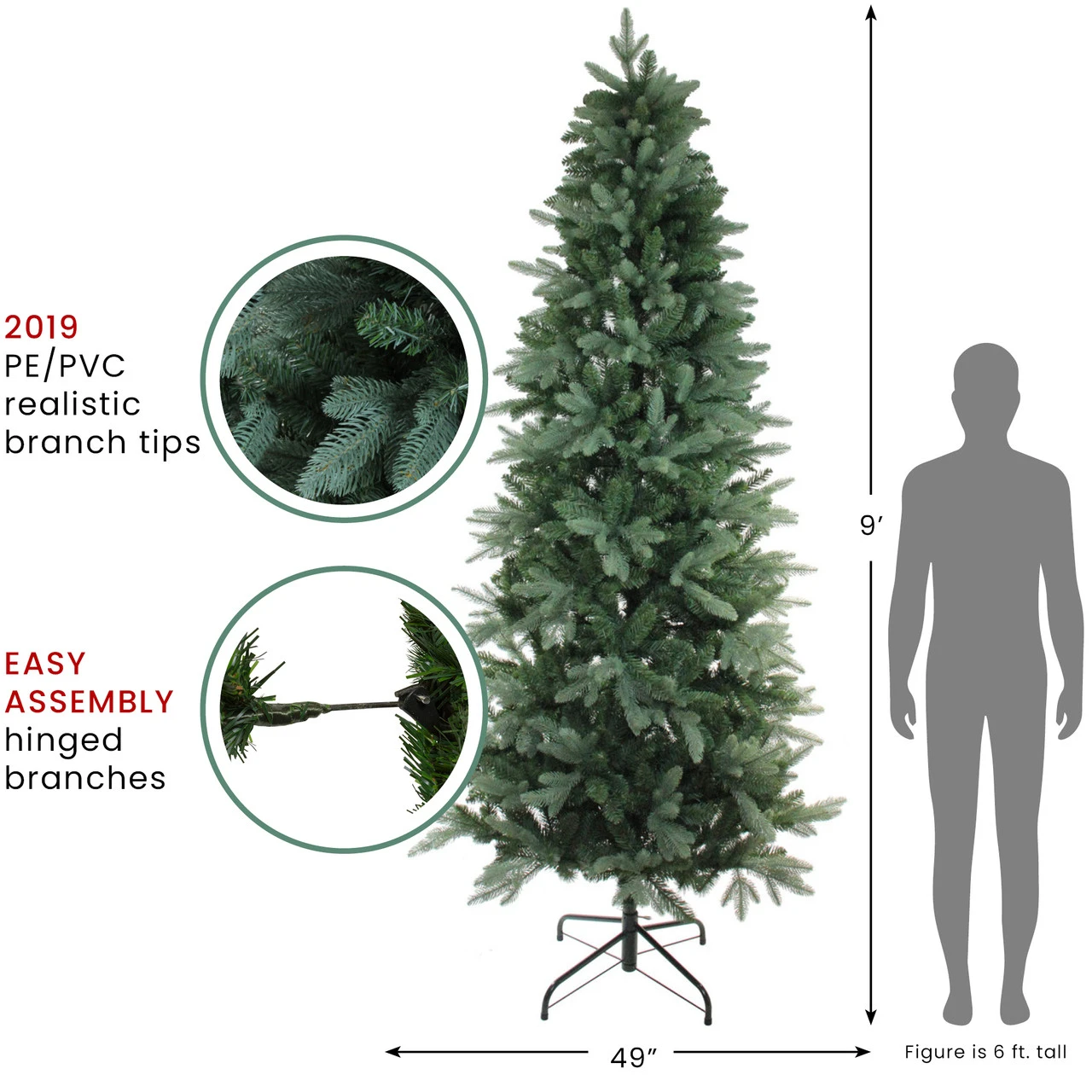 9' Slim Frasier Fir Artificial Christmas Tree, Unlit 6 9' Slim Frasier Fir Artificial Christmas Tree, Unlit - Image 4