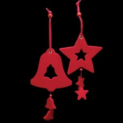 Club Pack Of 18 Bright Red Color Bell And Star Felt Ornaments