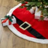 48" Red And White Velveteen Santa Claus Belt Buckle Christmas Tree Skirt