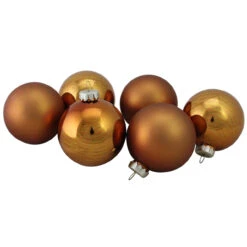 6ct Bronze And Amber Glass 2-Finish Christmas Ball Ornaments 3.25" (80mm)