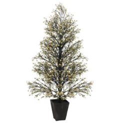 4.25' Gold And Black Glittered Berry Artificial Christmas Topiary Tree - Unlit