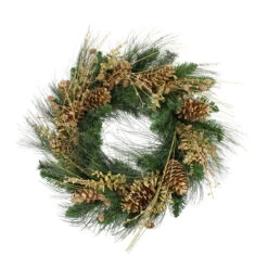 Gold Glitter Pine Cone And Berry Artificial Christmas Wreath - 26-Inch, Unlit