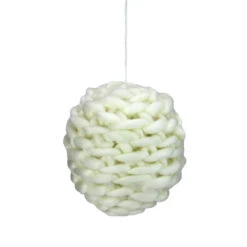 Cream White Knit Hanging Shatterproof Christmas Ball Ornament 7" (175mm)