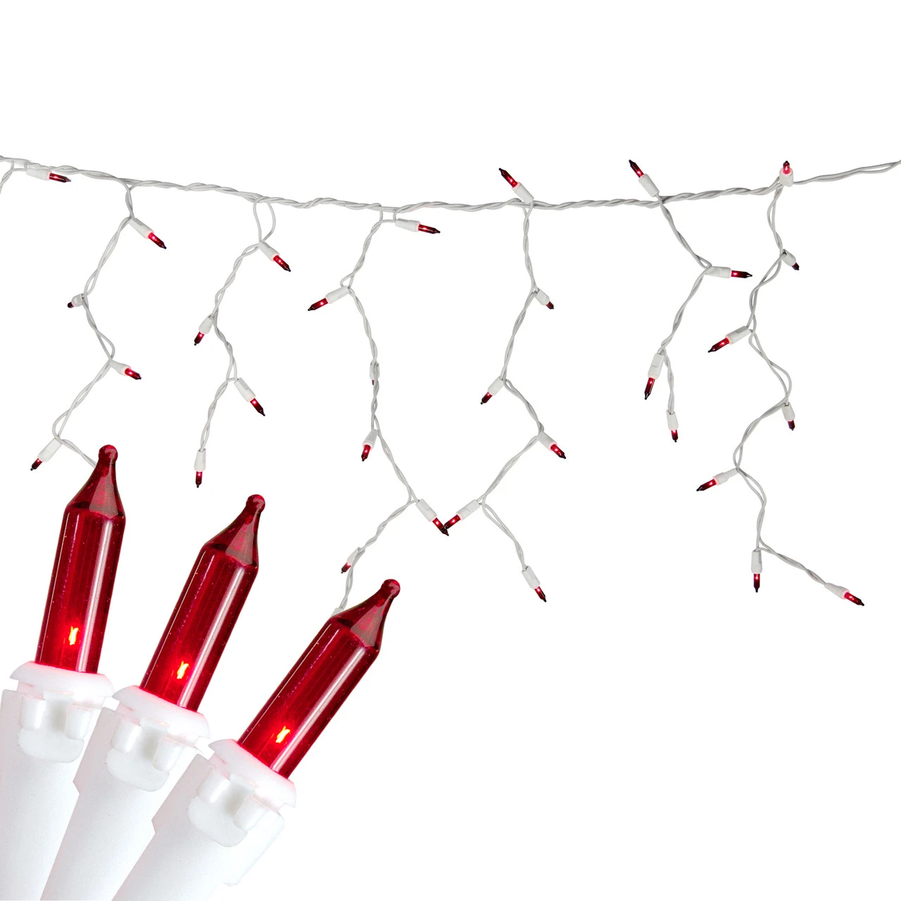 100 Count Red Mini Icicle Christmas Lights - 3.5 Ft White Wire 3 100 Count Red Mini Icicle Christmas Lights - 3.5 Ft White Wire