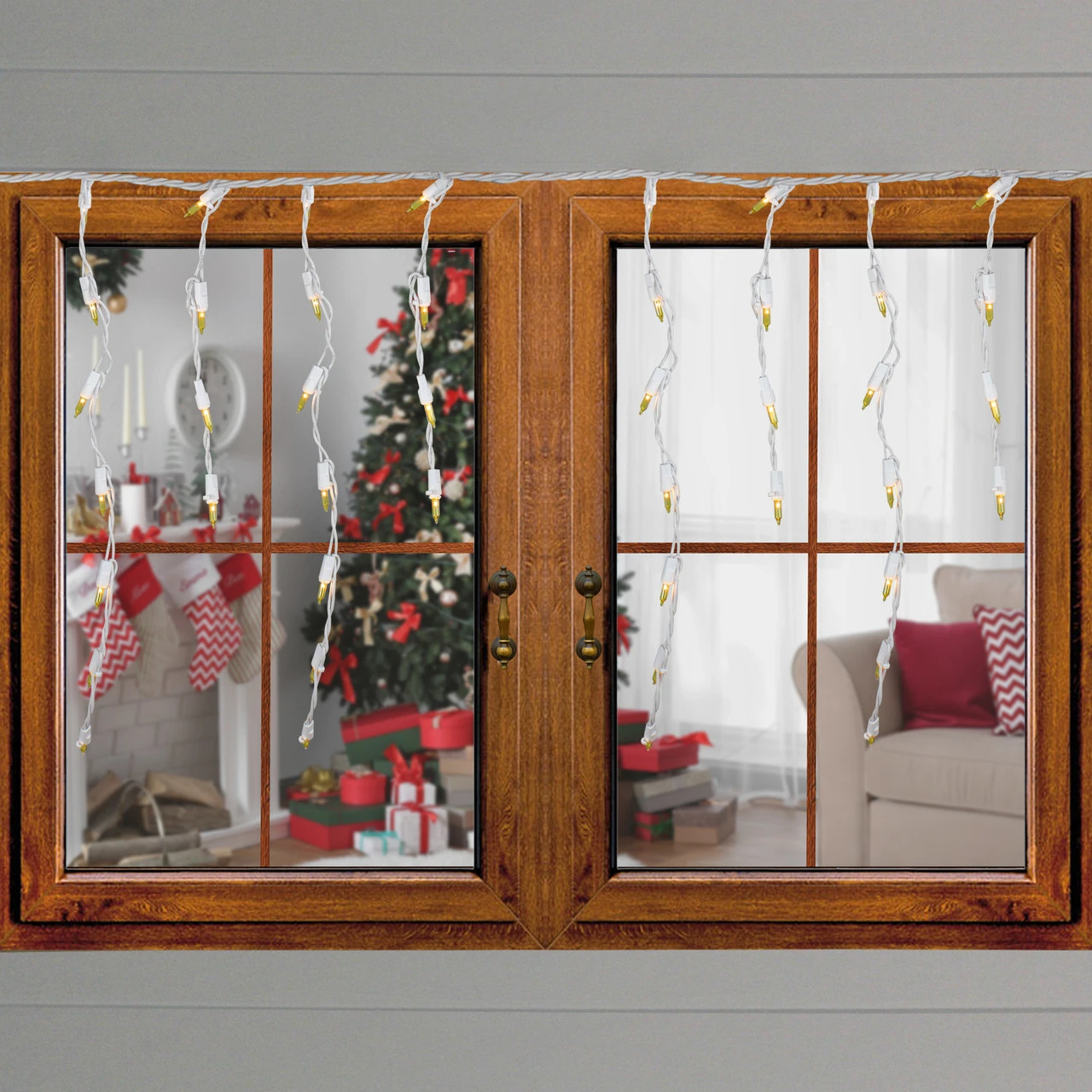 Set Of 100 Yellow Mini Icicle Christmas Lights - 7.8ft White Wire 4 Set Of 100 Yellow Mini Icicle Christmas Lights - 7.8ft White Wire - Image 2