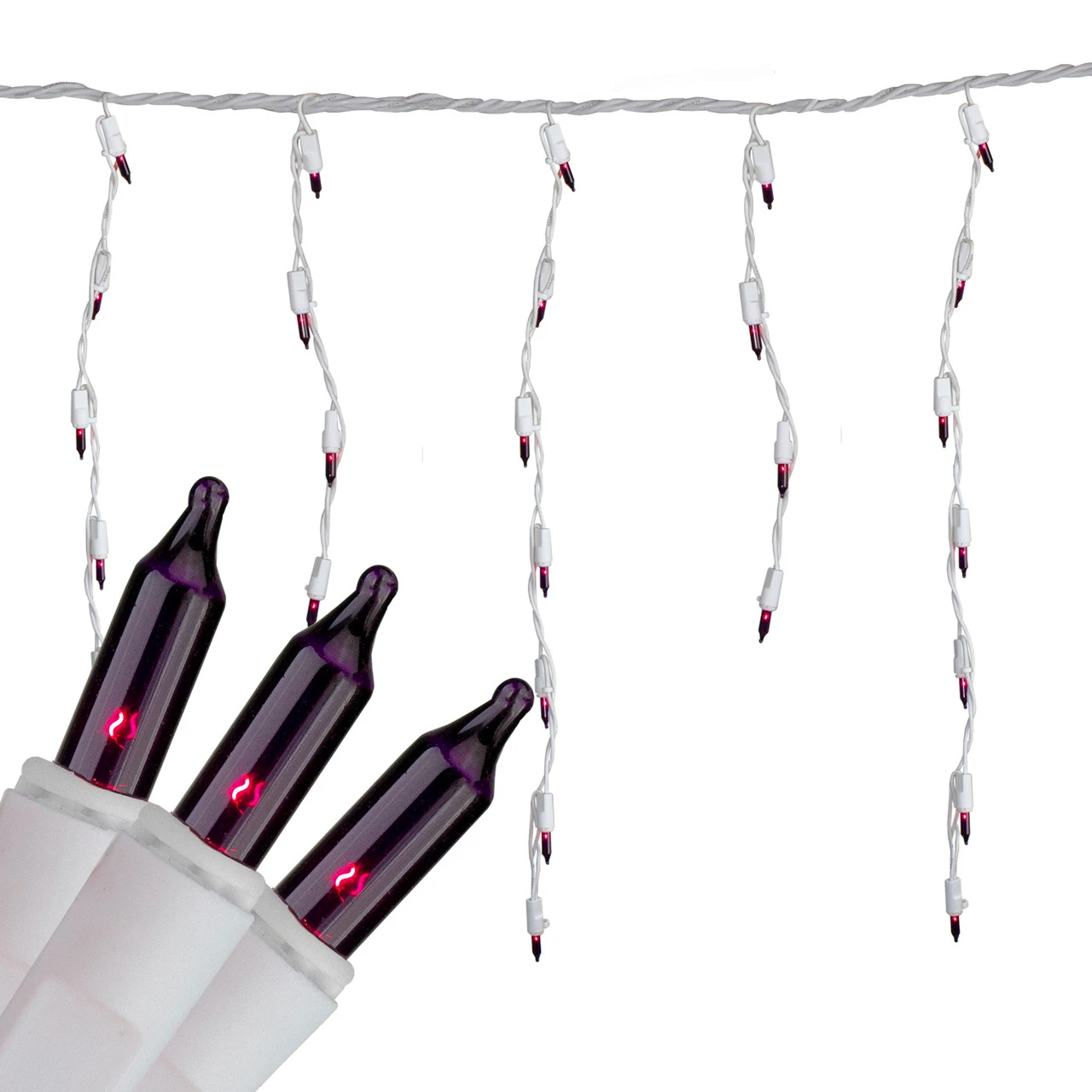 Set Of 100 Purple Mini Icicle Christmas Lights - 7.8ft White Wire 5 Set Of 100 Purple Mini Icicle Christmas Lights - 7.8ft White Wire - Image 3