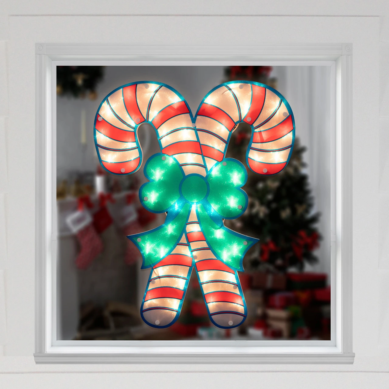 18.5" Lighted Double Candy Cane Christmas Window Silhouette 5 18.5" Lighted Double Candy Cane Christmas Window Silhouette - Image 3