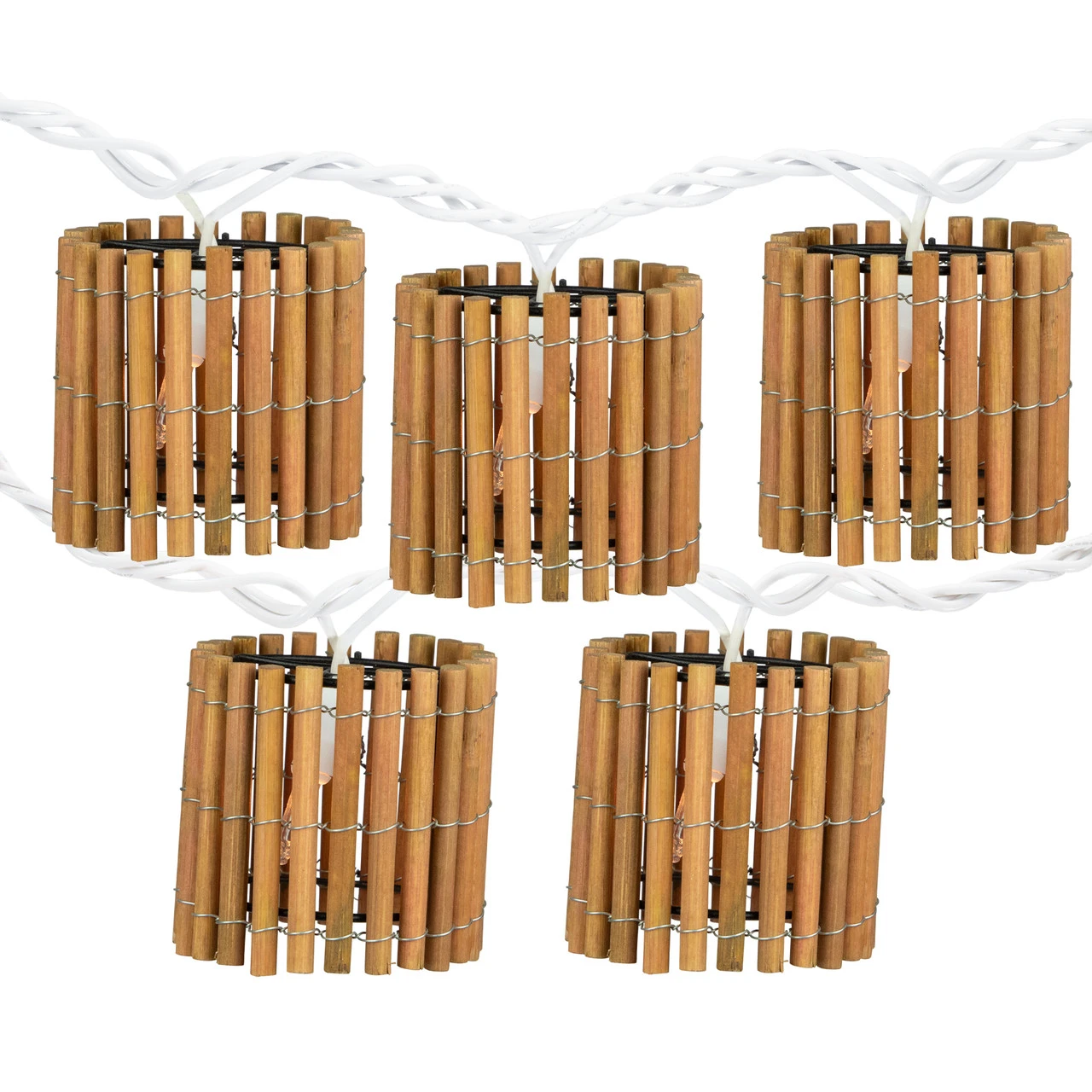 10-Count Brown Tropical Bamboo Outdoor Patio String Light Set, 7.25ft White Wire 4 10-Count Brown Tropical Bamboo Outdoor Patio String Light Set, 7.25ft White Wire - Image 2