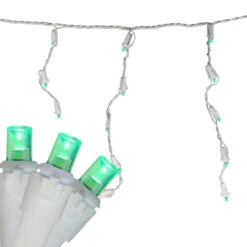 Set Of 70 Green LED Wide Angle Icicle Christmas Lights - 6ft White Wire