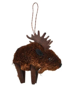6” Brown And Black Bristle Brush Handcrafted Moose Hanging Figurine Ornament