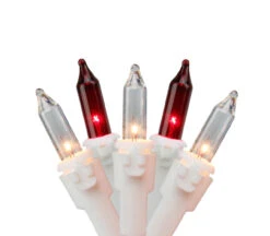 100-Count Red And Clear Mini Christmas Light Set, 20.25ft White Wire