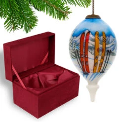 4.75” White And Blue Ski Vacation Hand Painted Mouth Blown Glass Hanging Christmas Ornament -Optimal Christmas Shop dacf 1710341 4 74378.1667620515