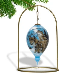 6” Blue And Brown Wolves Hand Painted Mouth Blown Glass Hanging Christmas Ornament -Optimal Christmas Shop dacf 1710396 3 27369.1667621001