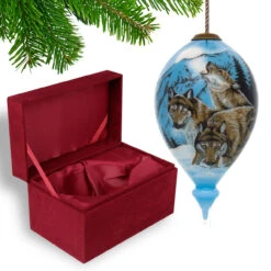 6” Blue And Brown Wolves Hand Painted Mouth Blown Glass Hanging Christmas Ornament -Optimal Christmas Shop dacf 1710396 4 98171.1667621002