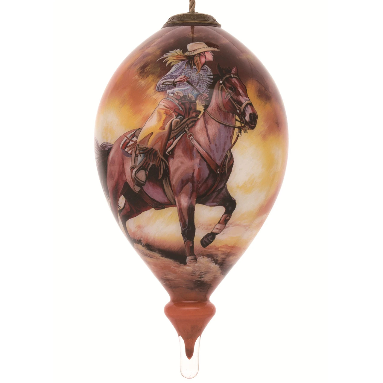 6” Brown And Yellow Riding Horse Cowgirl Hand Painted Mouth Blown Glass Hanging Christmas Ornament 3 6” Brown And Yellow Riding Horse Cowgirl Hand Painted Mouth Blown Glass Hanging Christmas Ornament
