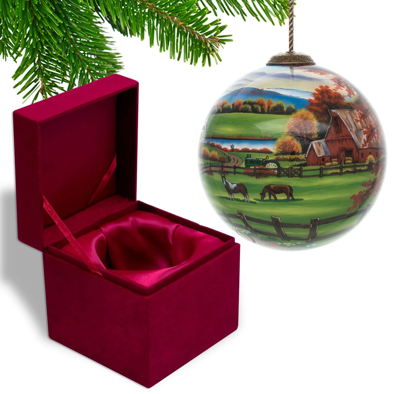 4” Idyllic Fall Scenery Hand Painted Mouth Blown Glass Hanging Christmas Round Ornament 6 4” Idyllic Fall Scenery Hand Painted Mouth Blown Glass Hanging Christmas Round Ornament - Image 4