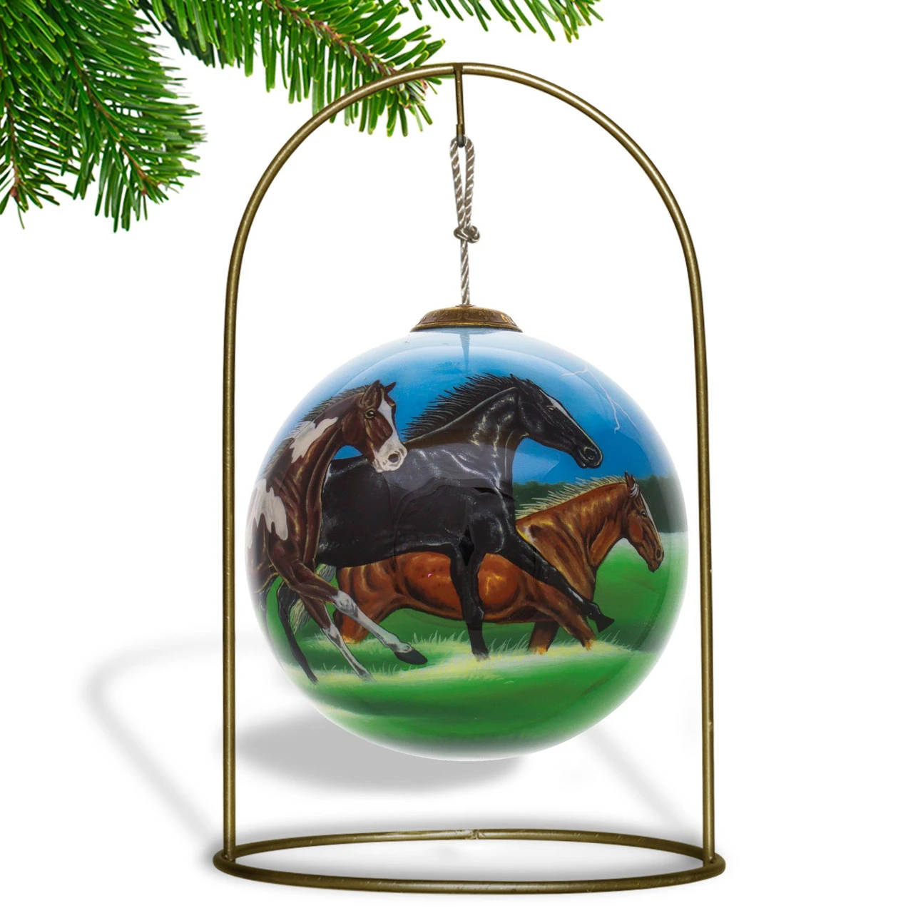 4” Black And Brown Horse Power Hand Painted Mouth Blown Glass Hanging Christmas Ornament 5 4” Black And Brown Horse Power Hand Painted Mouth Blown Glass Hanging Christmas Ornament - Image 3
