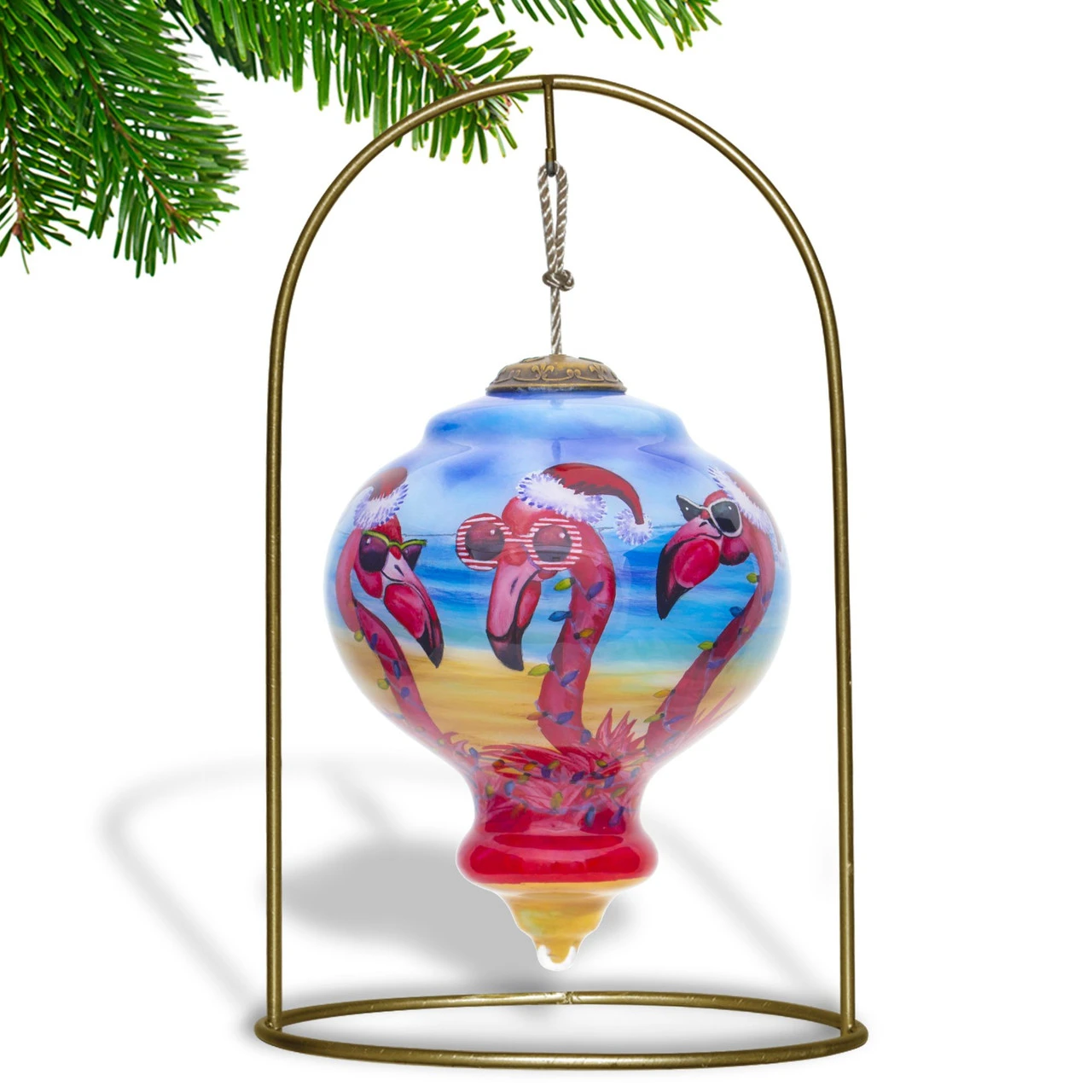 3.75” Pink And Blue Flamingos Hand Painted Mouth Blown Glass Hanging Christmas Ornament 6 3.75” Pink And Blue Flamingos Hand Painted Mouth Blown Glass Hanging Christmas Ornament - Image 4
