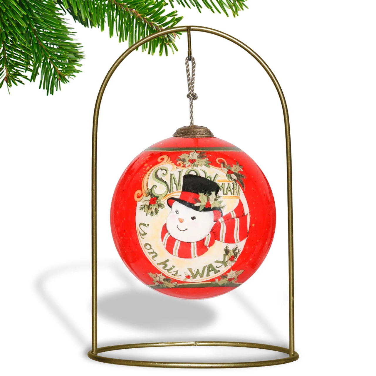 3" Red And White Snowman Is On His Way Christmas Glass Ball Ornament 4 3" Red And White Snowman Is On His Way Christmas Glass Ball Ornament - Image 2